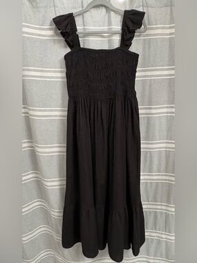 Wishing Waves Women's Black Cotton Smocked Chest Sleeveless Maxi Dress Size L